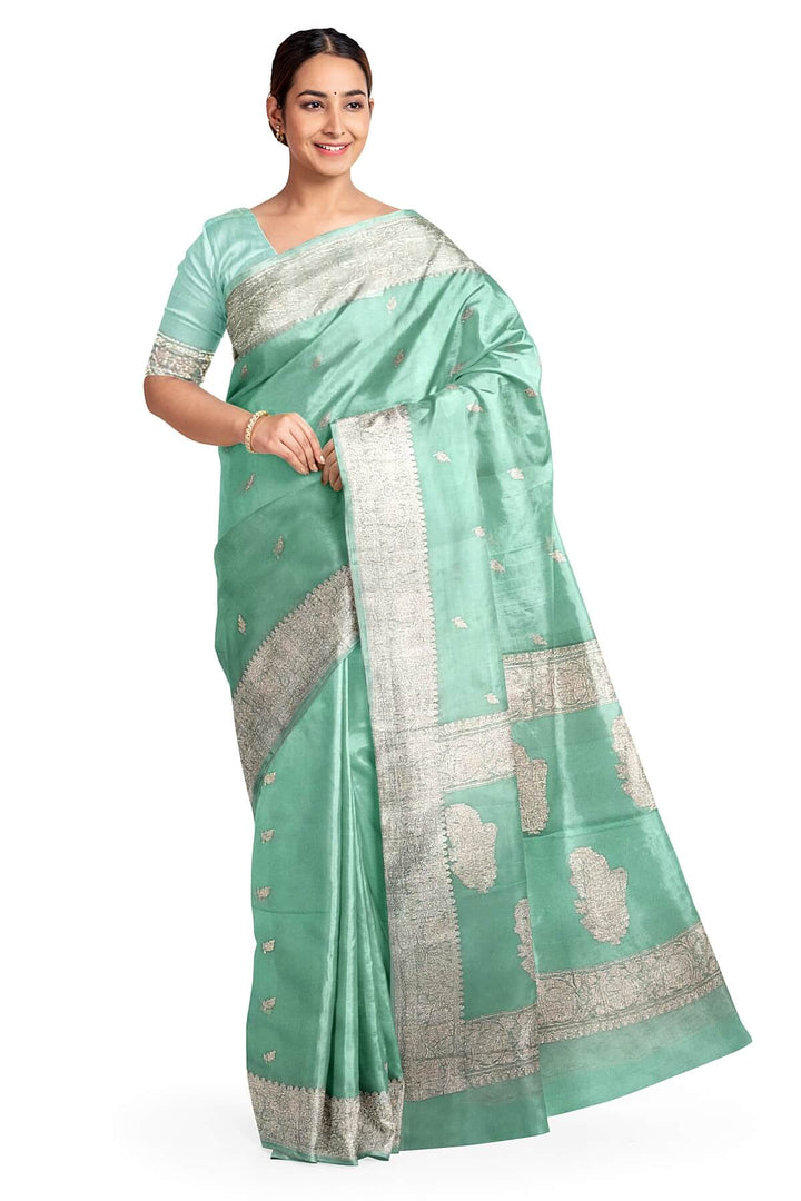 Banarasi silk chiffon saree in pista green