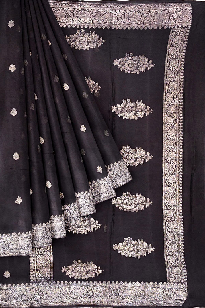 Banarasi silk chiffon saree in black
