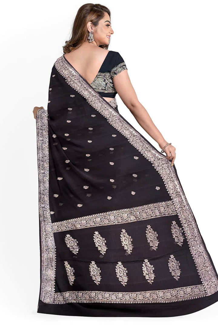 Banarasi silk chiffon saree in black