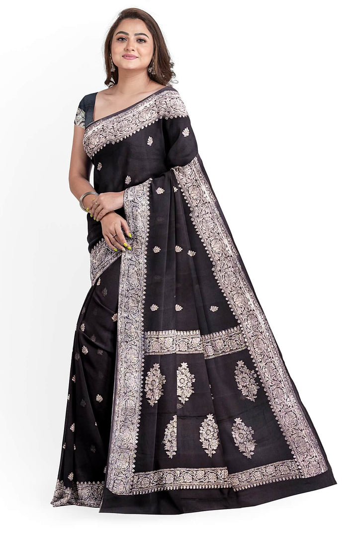 Banarasi silk chiffon saree in black