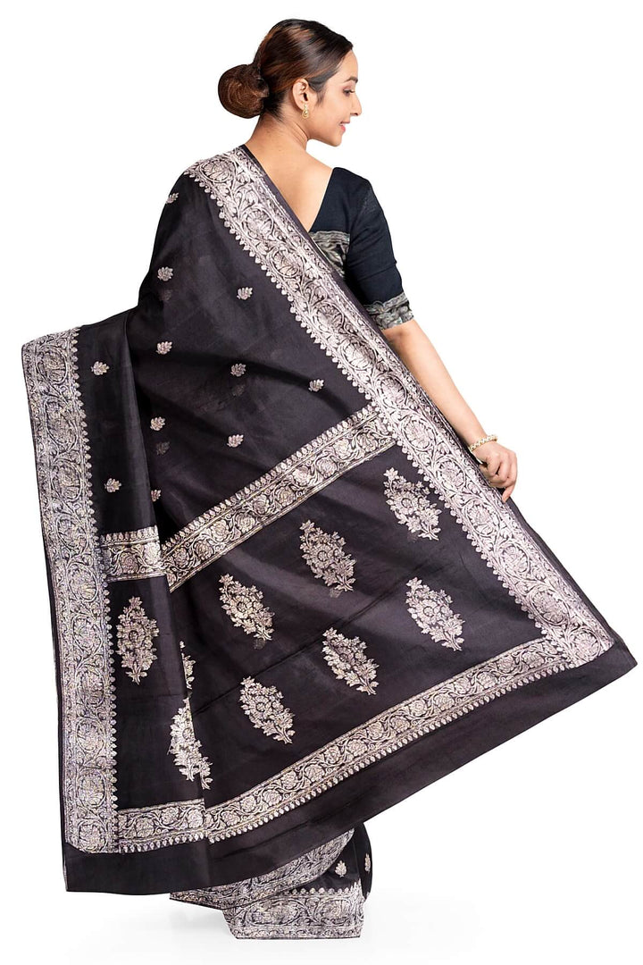 Banarasi silk chiffon saree in black