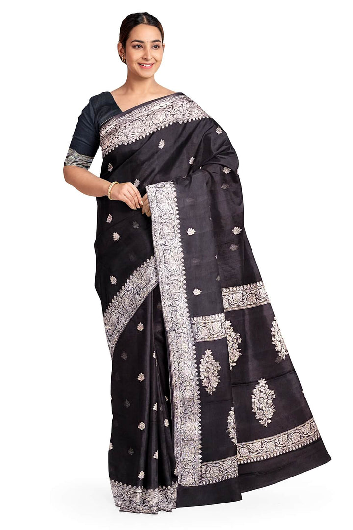 Banarasi silk chiffon saree in black
