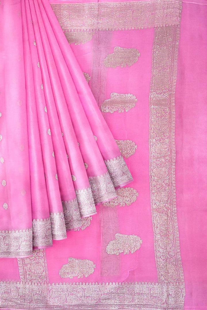 Banarasi silk chiffon saree in pink