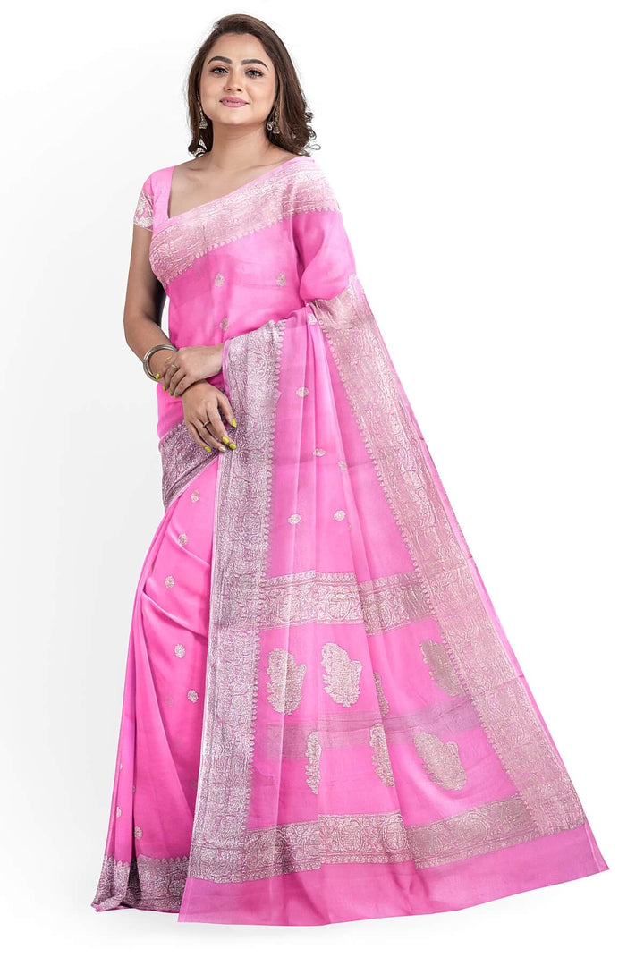 Banarasi silk chiffon saree in pink