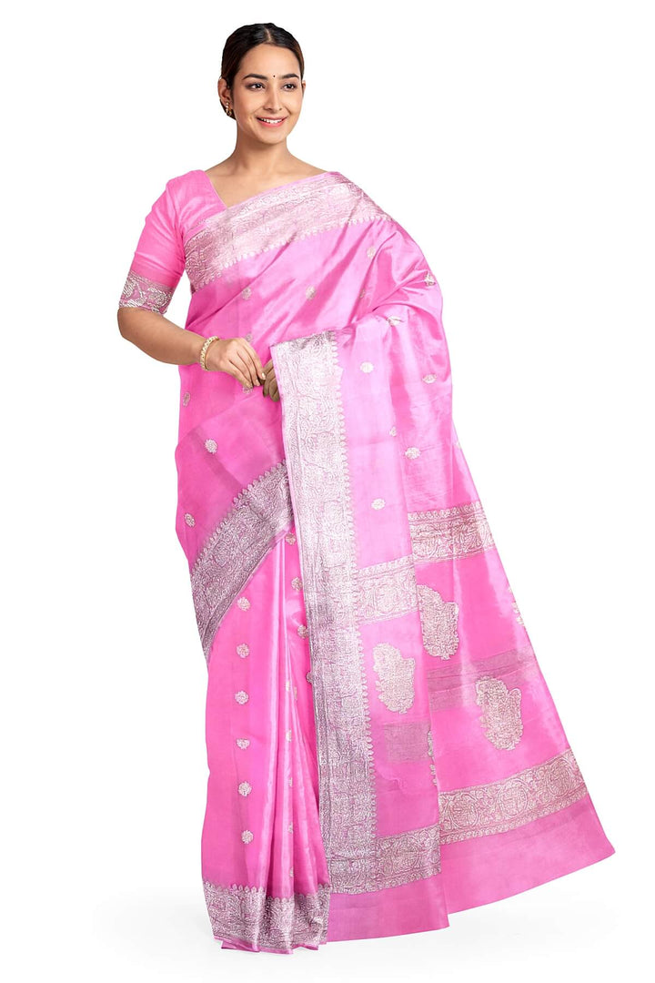 Banarasi silk chiffon saree in pink