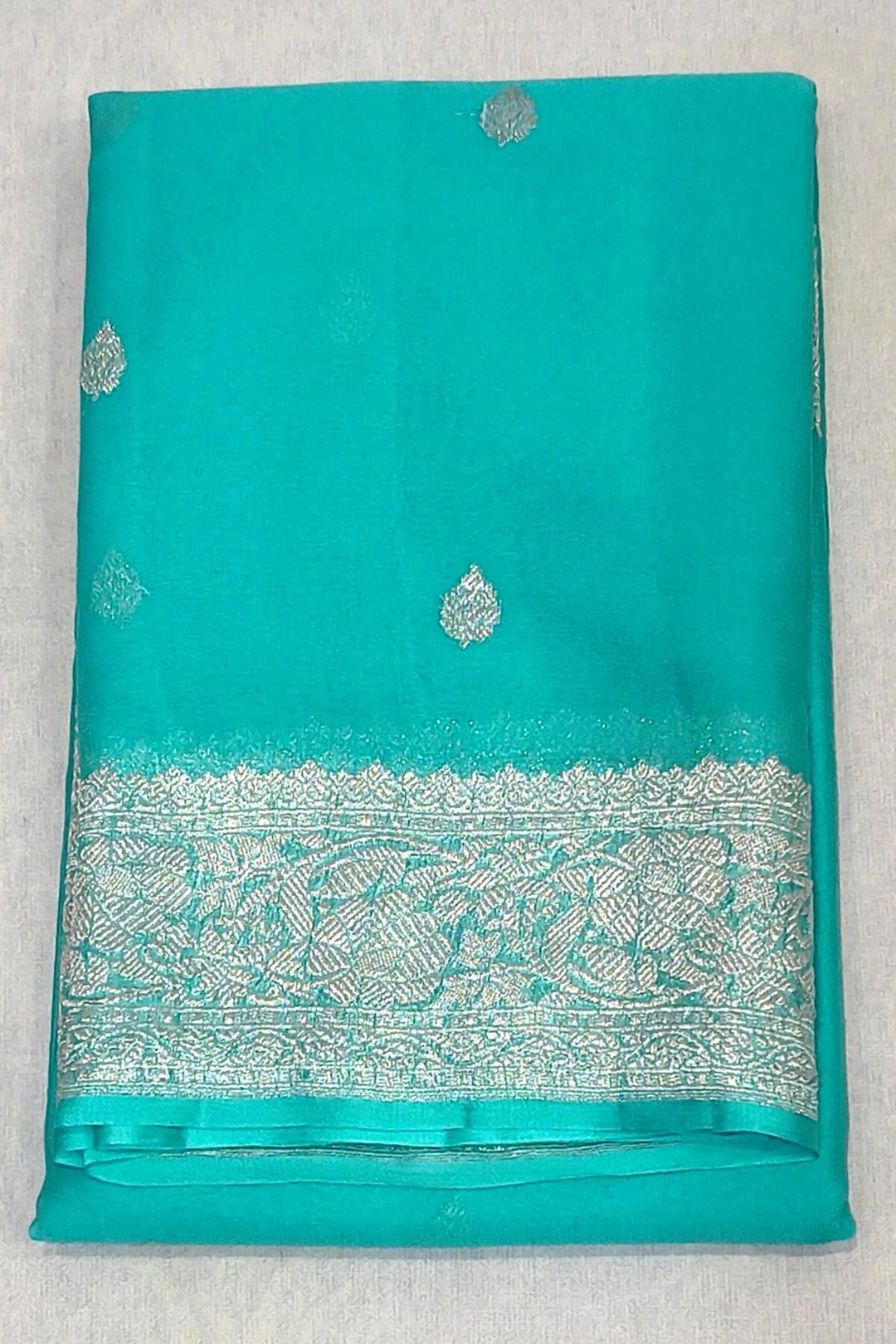 Banarasi silk chiffon saree in pool blue