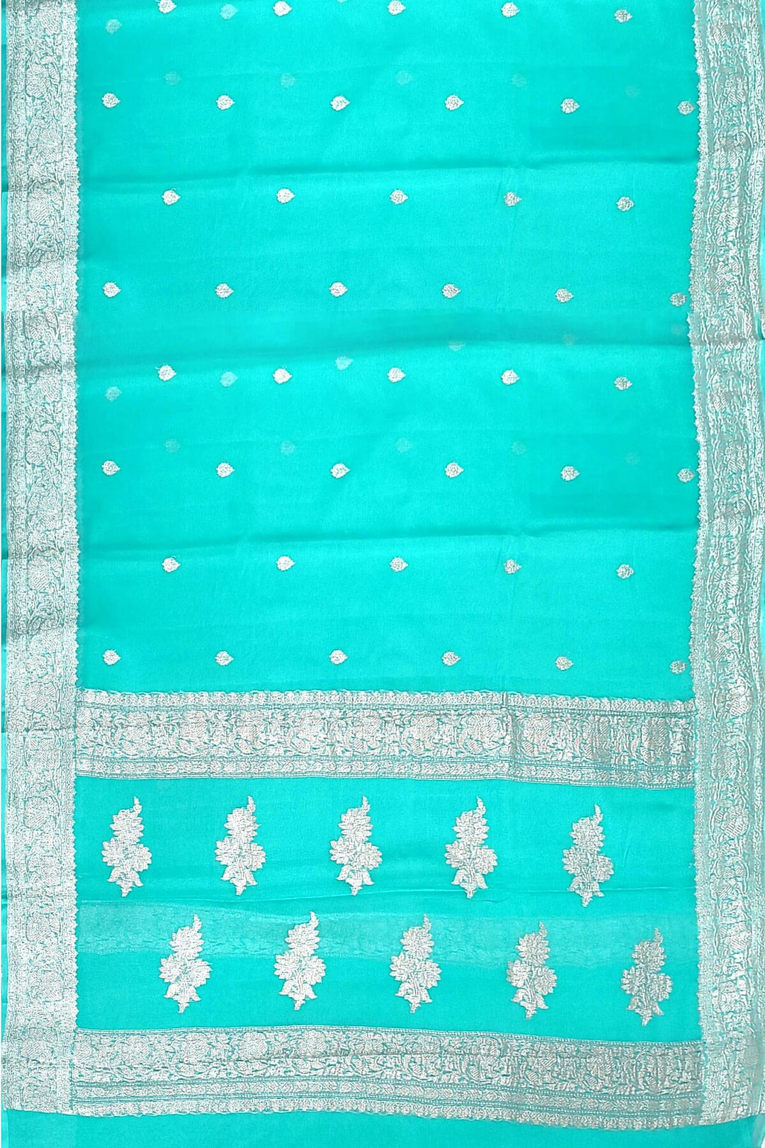 Banarasi silk chiffon saree in pool blue