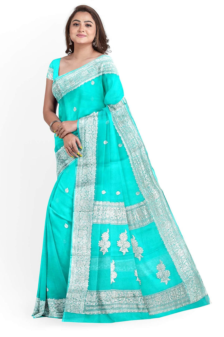 Banarasi silk chiffon saree in pool blue