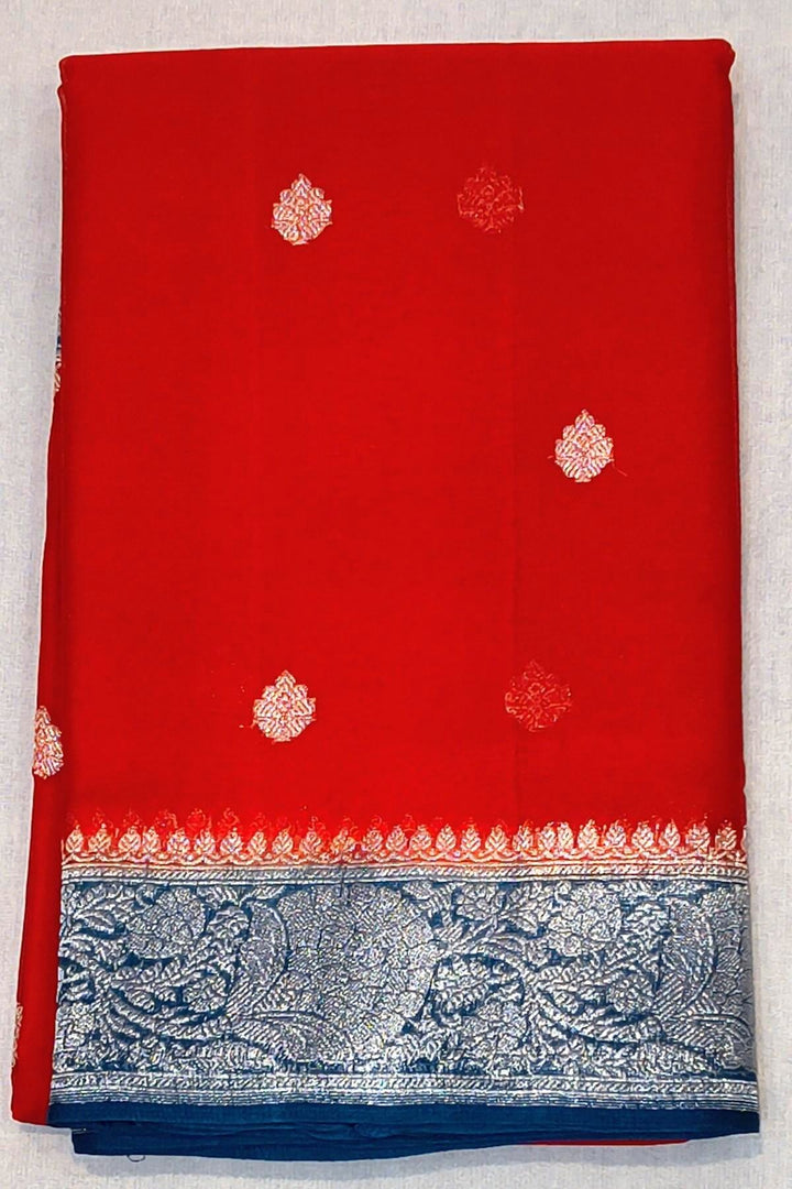 Banarasi silk chiffon saree in red