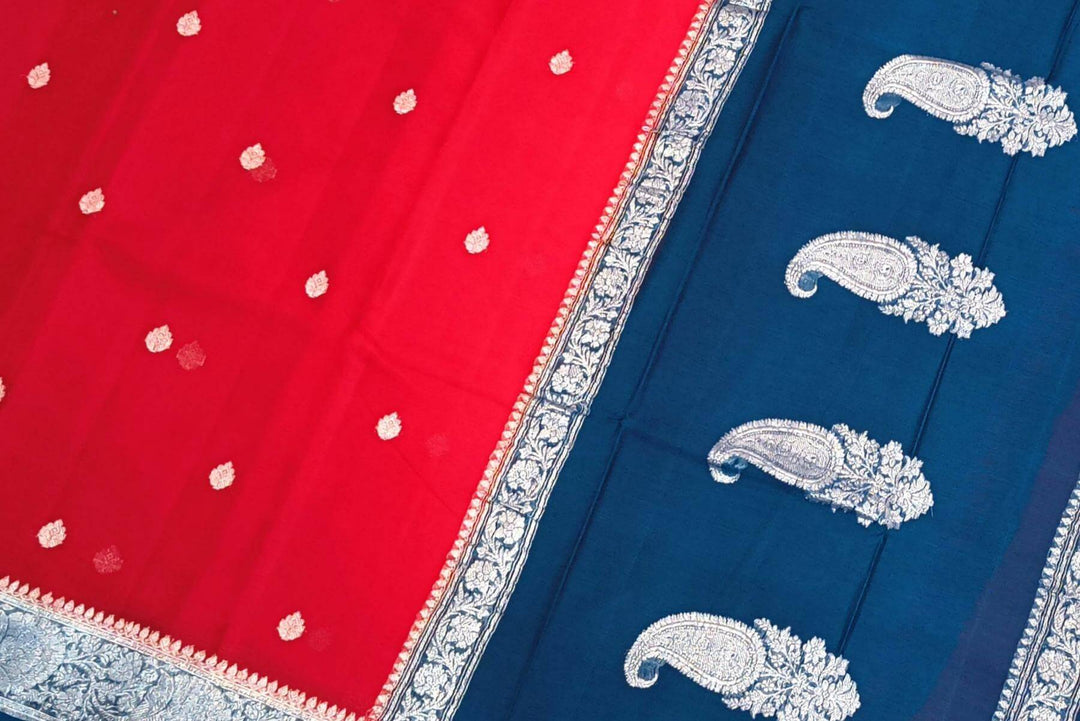 Banarasi silk chiffon saree in red