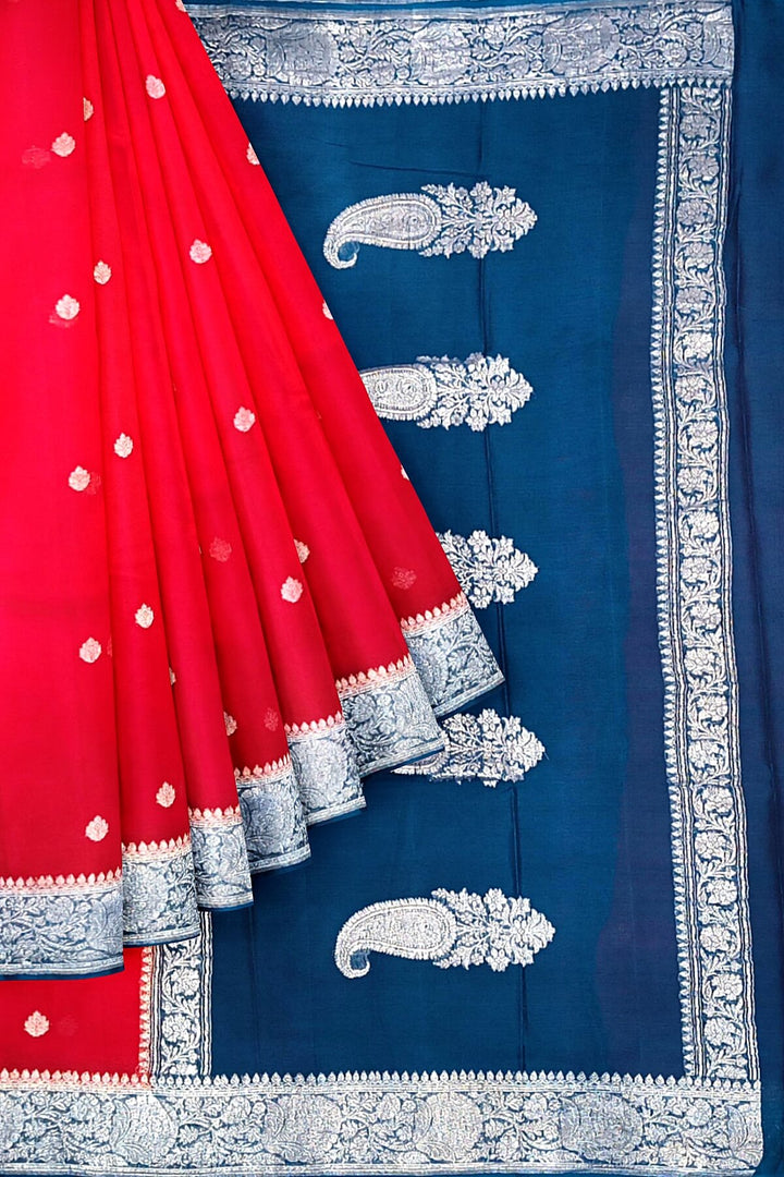 Banarasi silk chiffon saree in red