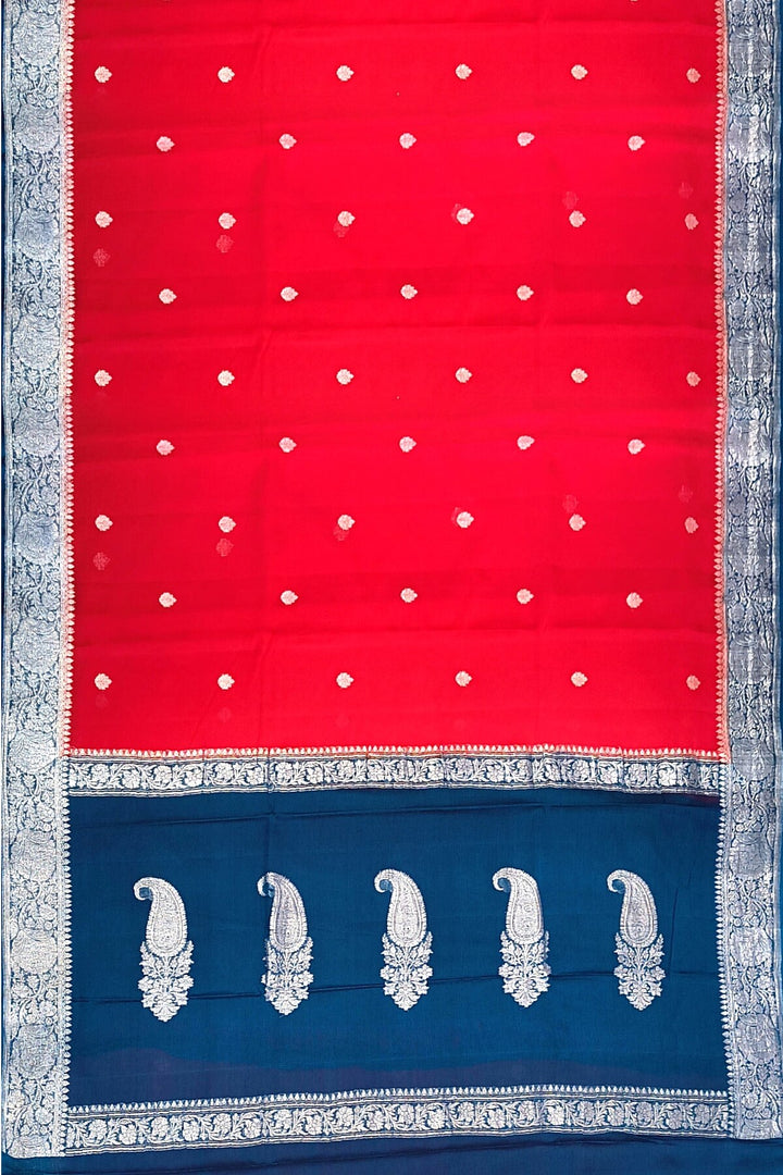 Banarasi silk chiffon saree in red
