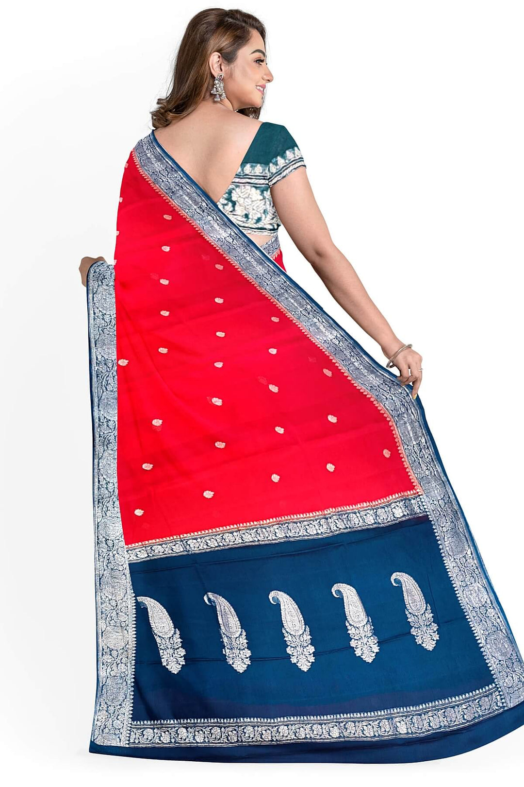 Banarasi silk chiffon saree in red