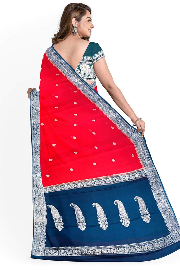 Banarasi silk chiffon saree in red