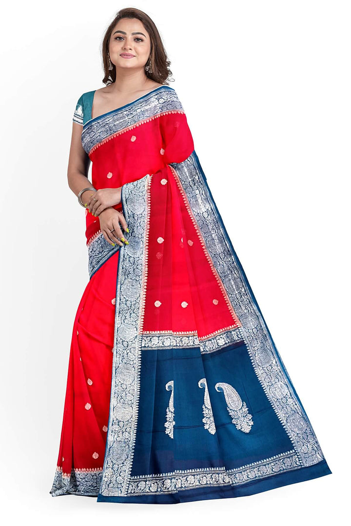 Banarasi silk chiffon saree in red