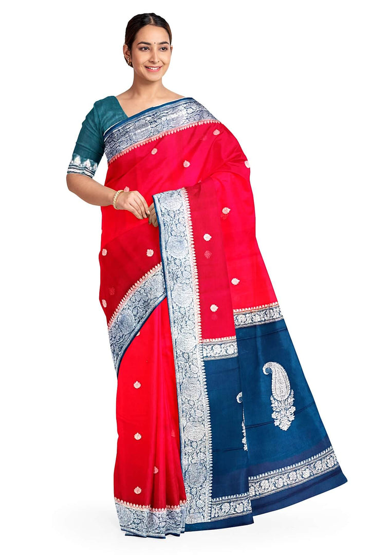 Banarasi silk chiffon saree in red