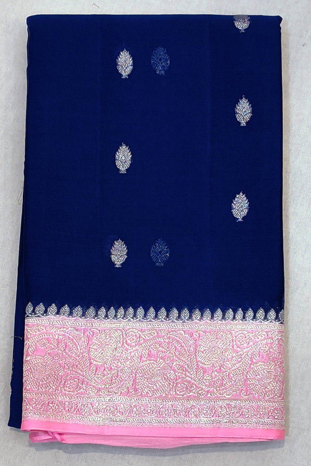 Banarasi silk chiffon saree in navy blue