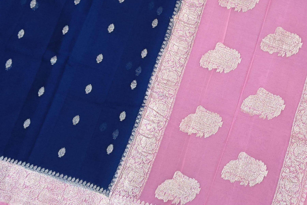 Banarasi silk chiffon saree in navy blue