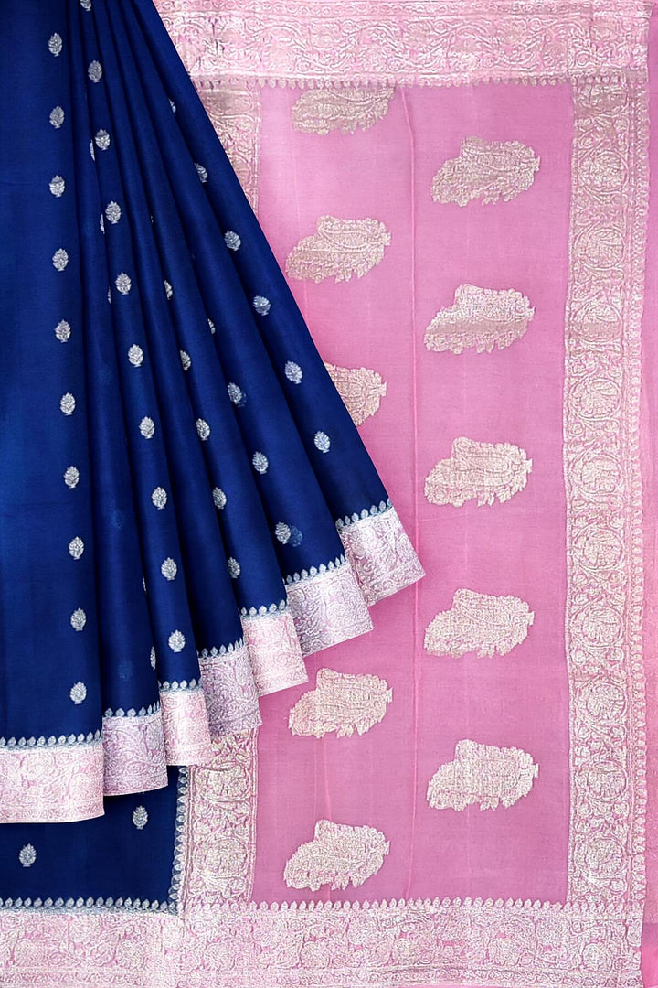 Banarasi silk chiffon saree in navy blue