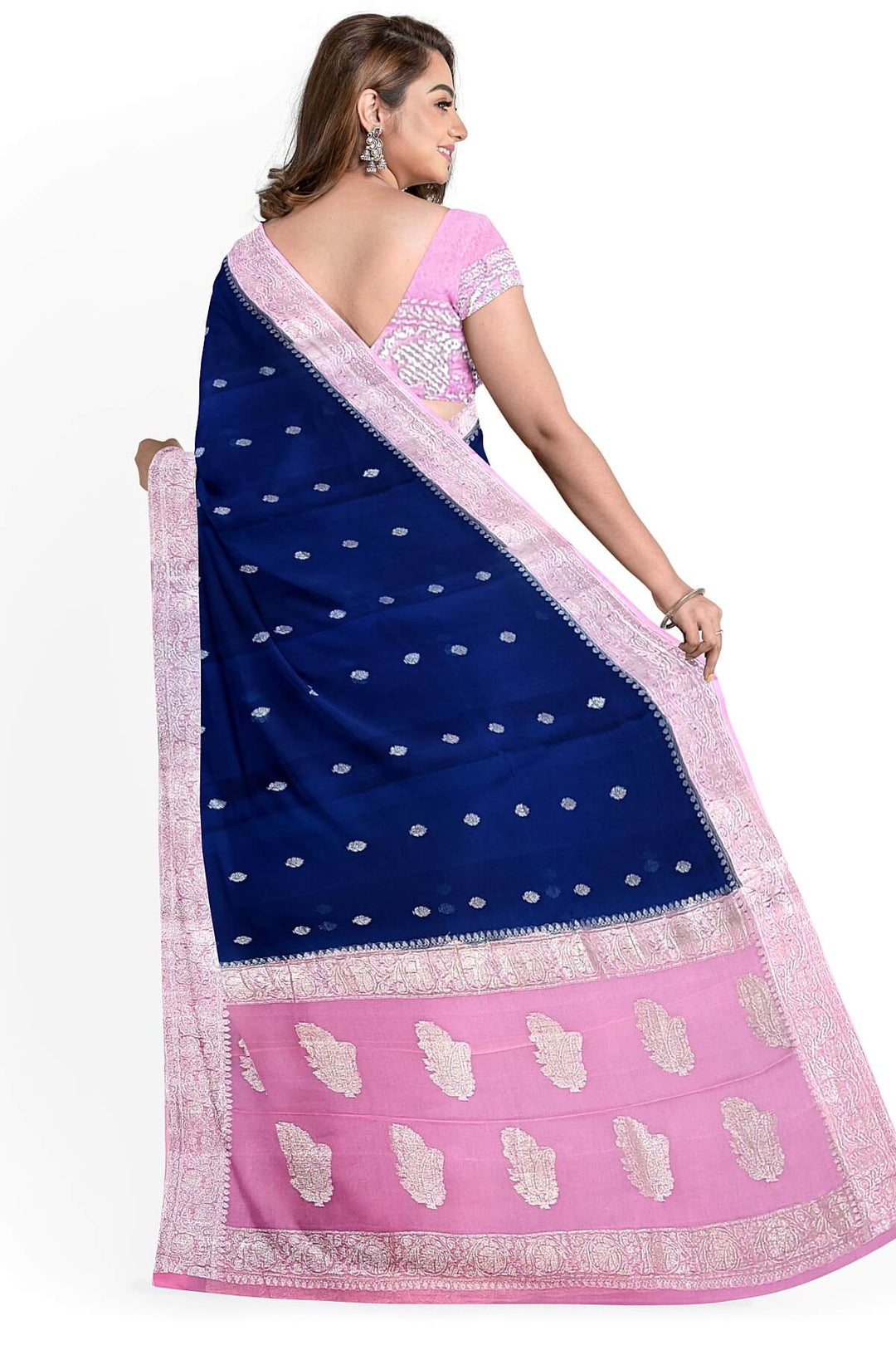 Banarasi silk chiffon saree in navy blue