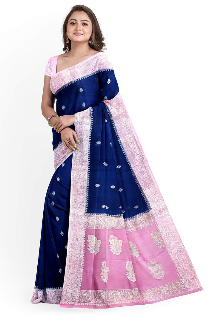 Banarasi silk chiffon saree in navy blue