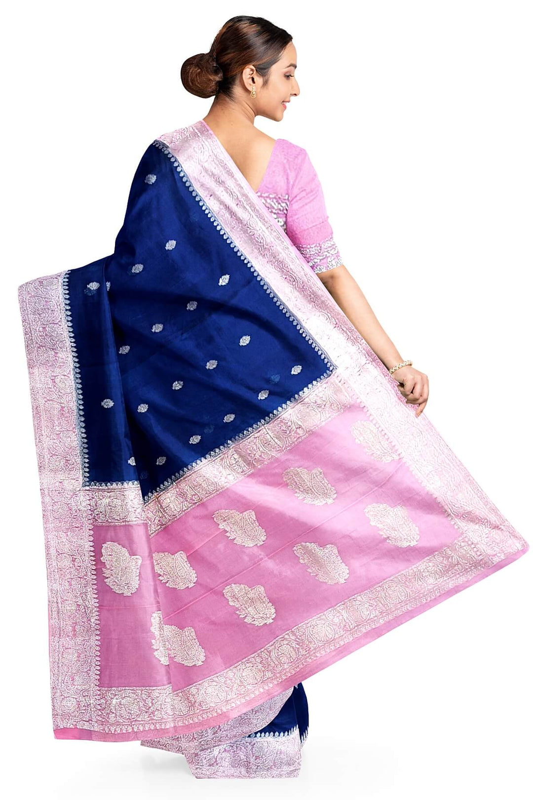 Banarasi silk chiffon saree in navy blue