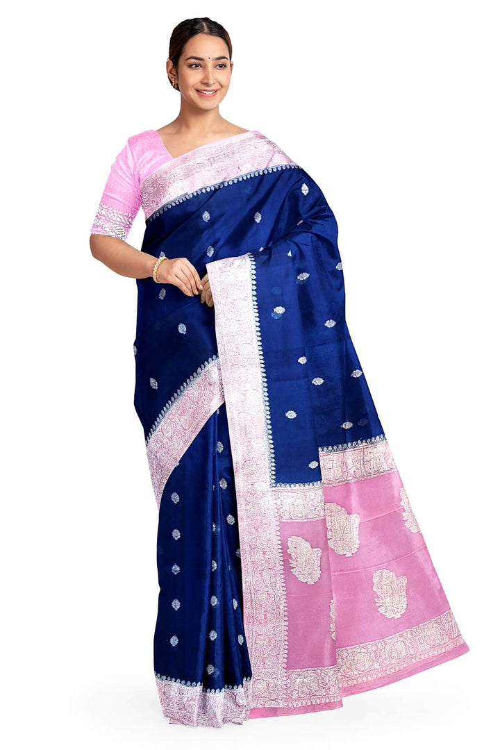 Banarasi silk chiffon saree in navy blue