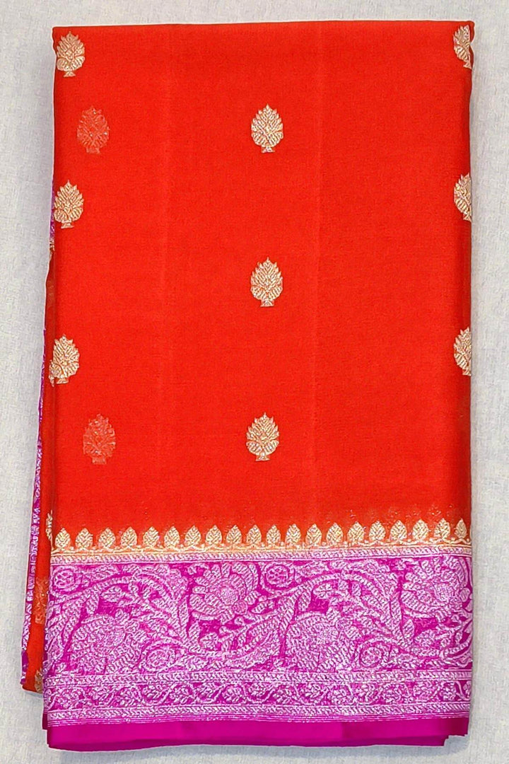 Banarasi silk chiffon saree in orange