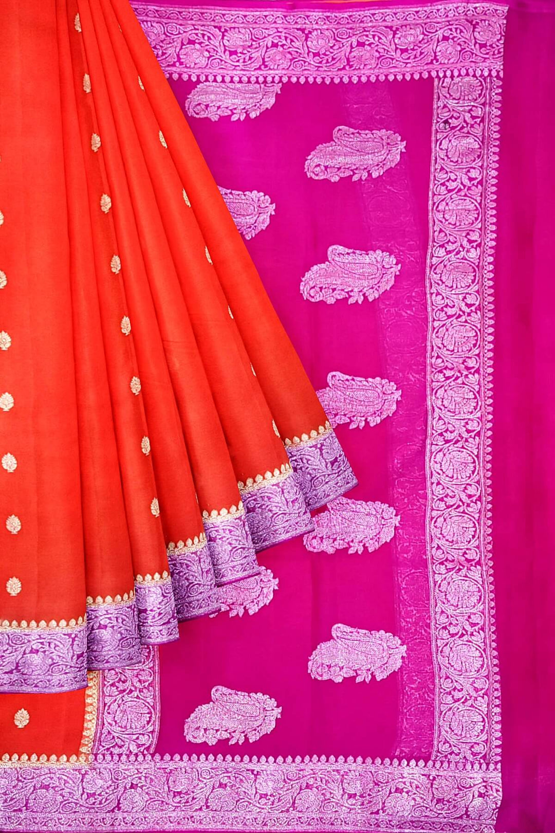 Banarasi silk chiffon saree in orange