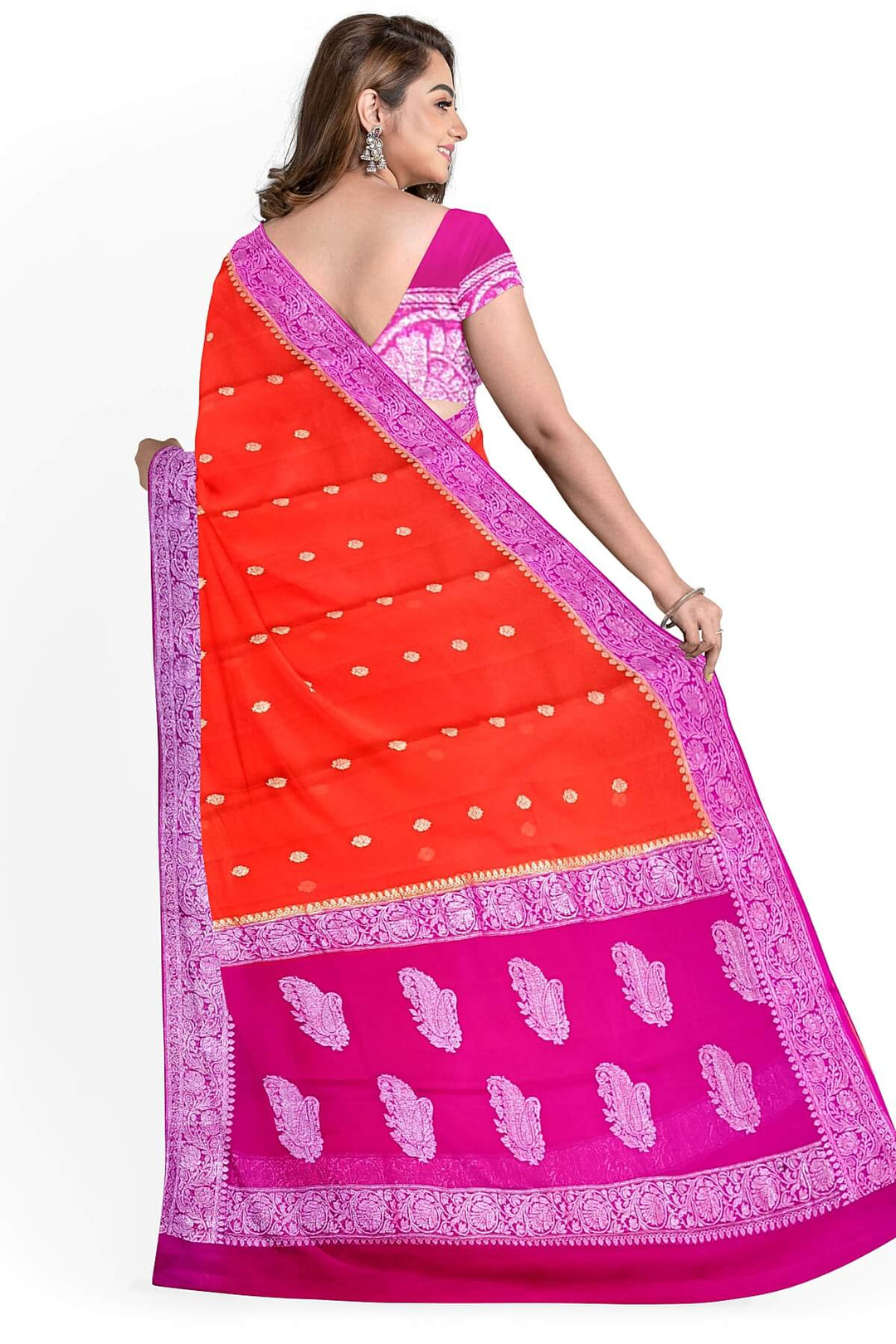 Banarasi silk chiffon saree in orange