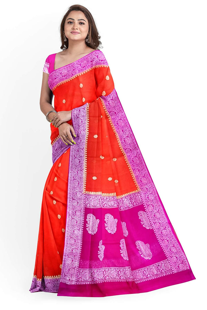 Banarasi silk chiffon saree in orange