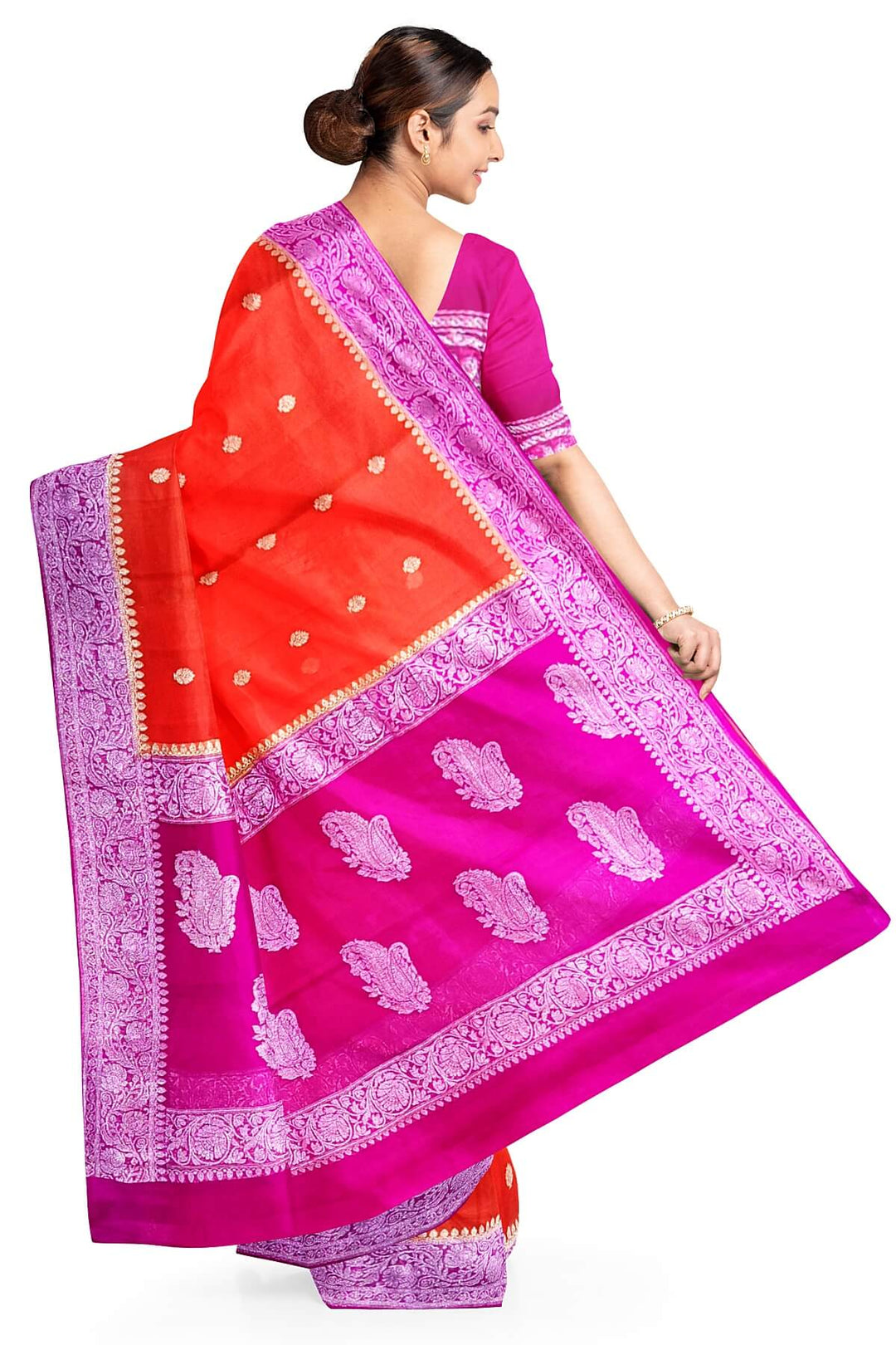 Banarasi silk chiffon saree in orange