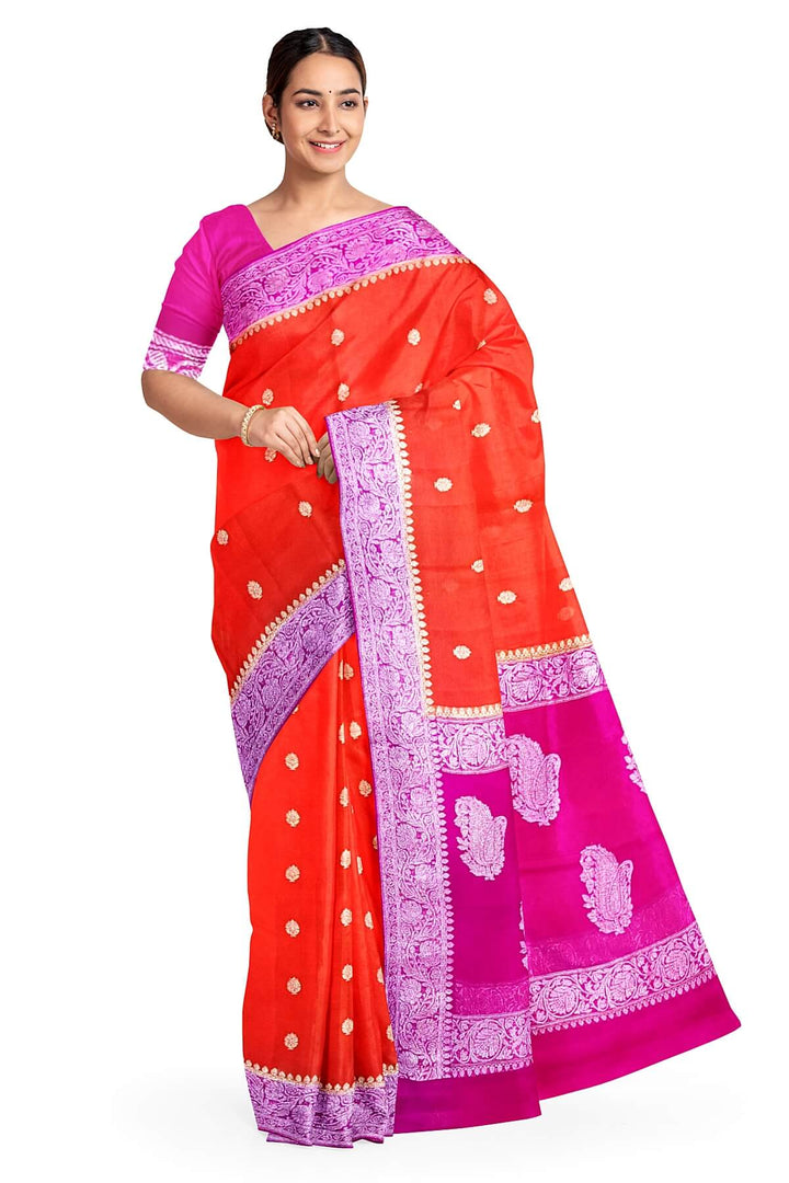 Banarasi silk chiffon saree in orange