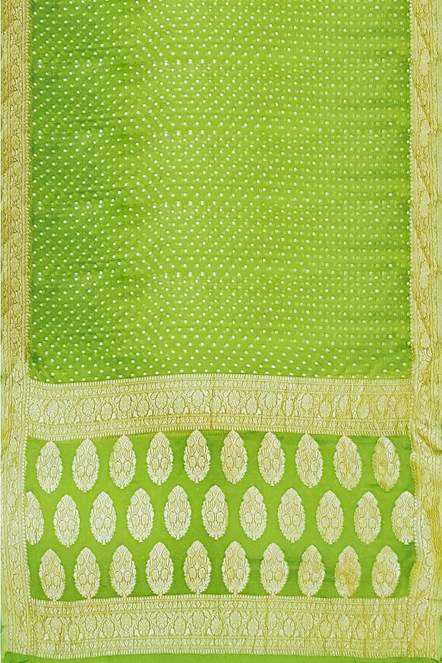 Banarasi silk georgette saree in  green  with small motifs