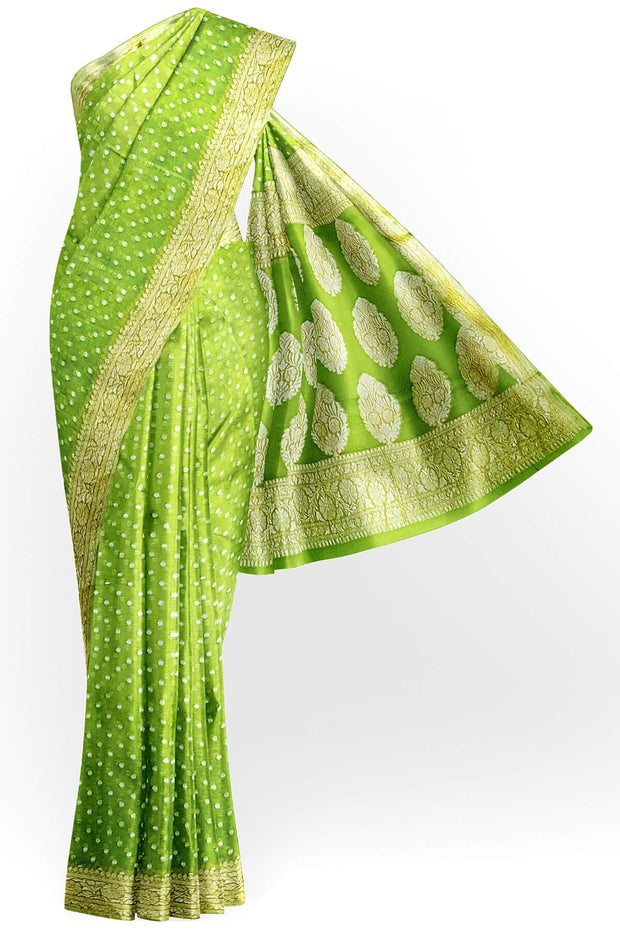 Banarasi silk georgette saree in  green  with small motifs