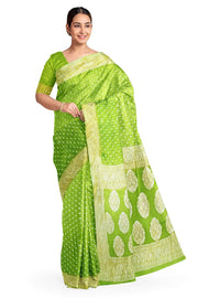 Banarasi silk georgette saree in  green  with small motifs