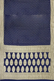 Banarasi silk georgette saree in  navy blue with small motifs