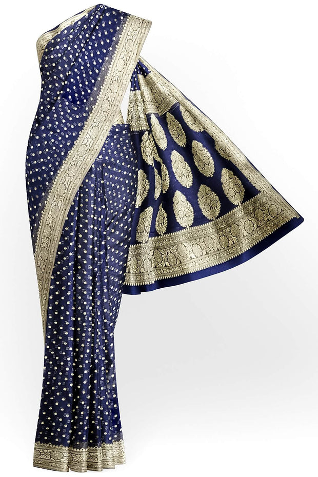 Banarasi silk georgette saree in  navy blue with small motifs