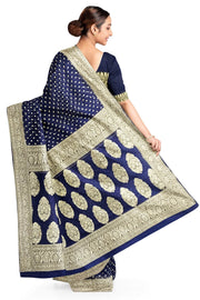 Banarasi silk georgette saree in  navy blue with small motifs