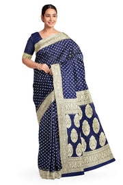 Banarasi silk georgette saree in  navy blue with small motifs