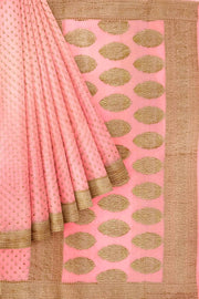 Banarasi silk georgette saree in  peach  with small motifs