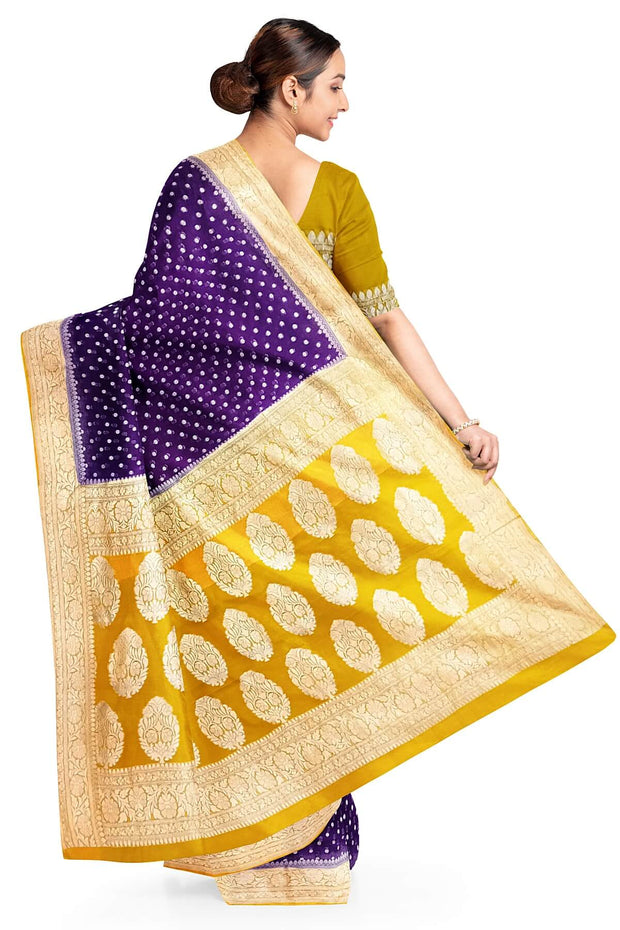 Banarasi silk georgette saree in  wine  with small motifs all over