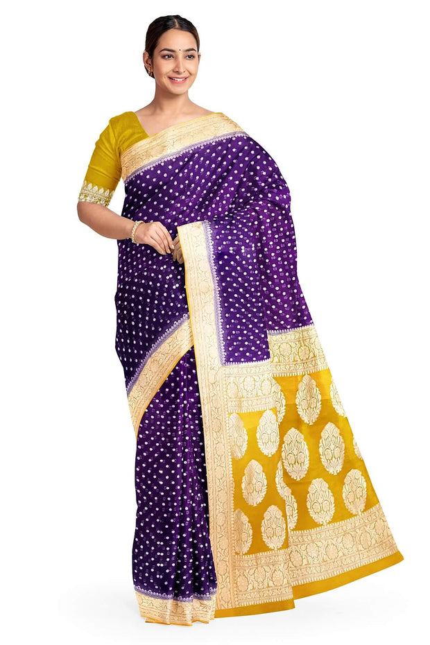 Banarasi silk georgette saree in  wine  with small motifs all over