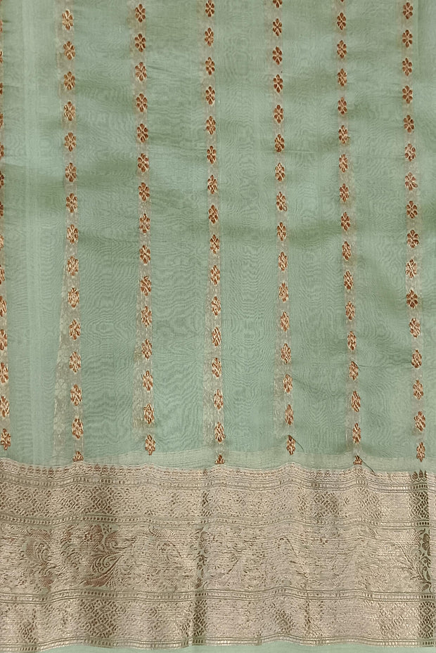 Banarasi kora (organza) silk saree  in brown with leaf  motifs