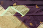 Banarasi kora (organza) silk saree  in brown with leaf  motifs