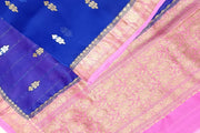Banarasi kora (organza) silk saree  in blue  with floral motifs