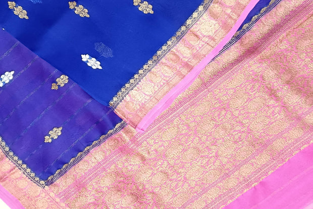 Banarasi kora (organza) silk saree  in blue  with floral motifs