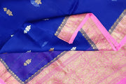 Banarasi kora (organza) silk saree  in blue  with floral motifs