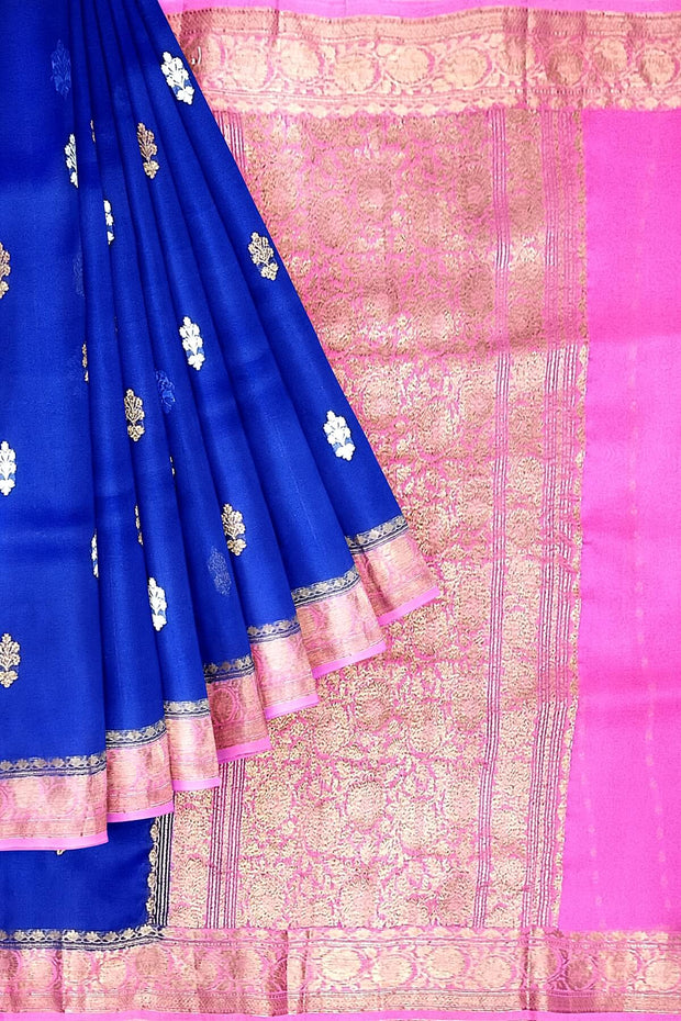 Banarasi kora (organza) silk saree  in blue  with floral motifs