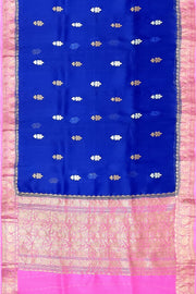 Banarasi kora (organza) silk saree  in blue  with floral motifs